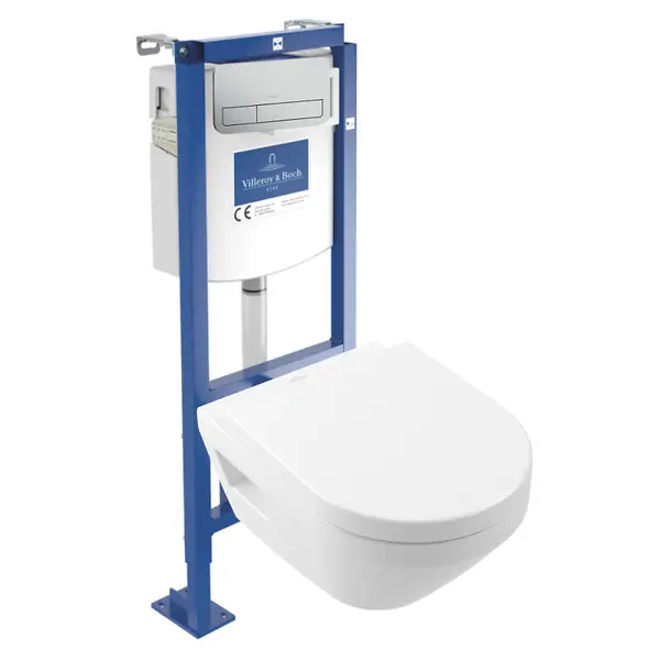 Promotion Saisonnière Pack WC suspendu sans bride Architectura Twistflush [e³] rond + bâti-support ViConnect + plaque chrome mat VILLEROY ET BOCH