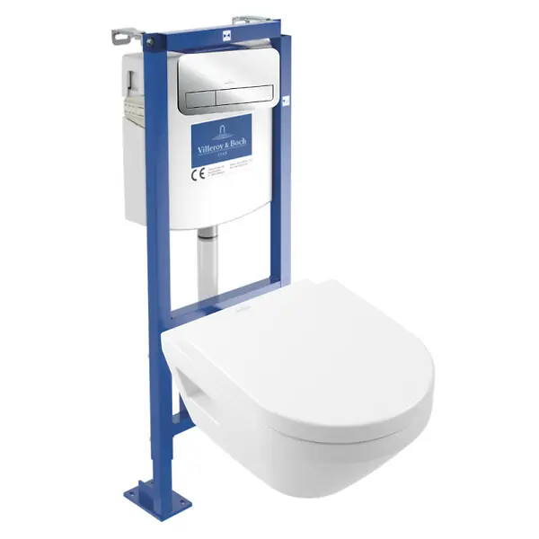 Pack WC suspendu sans bride Architectura Twistflush [e³] rond + bâti-support ViConnect + plaque chrome brillant VILLEROY ET BOCH Pas Cher