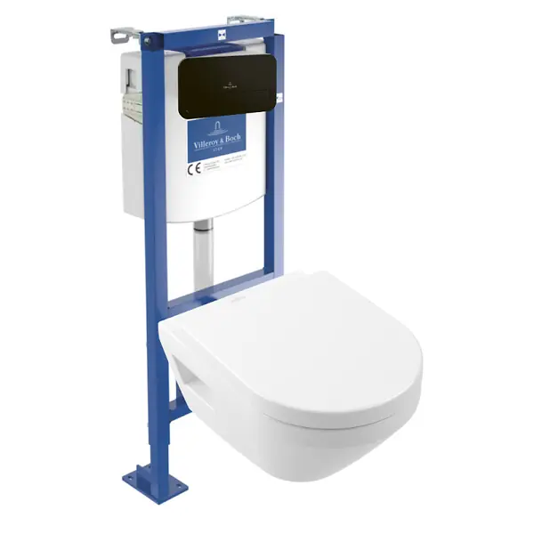 Pack WC suspendu sans bride Architectura Twistflush [e³] rond + bâti-support ViConnect + plaque noir VILLEROY ET BOCH Prix Choc