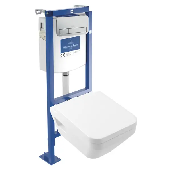 Pas Cher Pack WC suspendu sans bride Architectura Twistflush [e³] rectangle + bâti-support ViConnect + plaque chrome mat VILLEROY ET BOCH