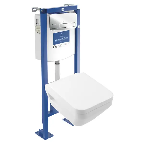 Petit Prix Pack WC suspendu sans bride Architectura Twistflush [e³] rectangle+bâti-support ViConnect+plaque chrome brillant VILLEROY ET BOCH