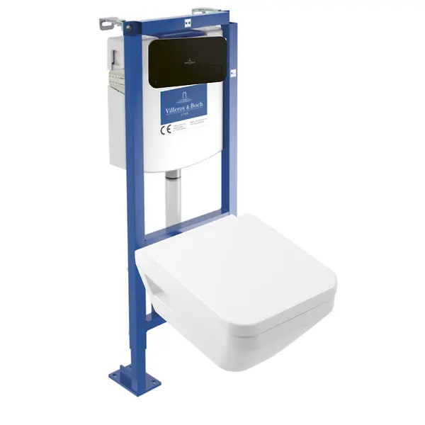 Retour Gratuit Pack WC suspendu sans bride Architectura Twistflush [e³] rectangle + bâti-support sol et mur + plaque noir VILLEROY ET BOCH