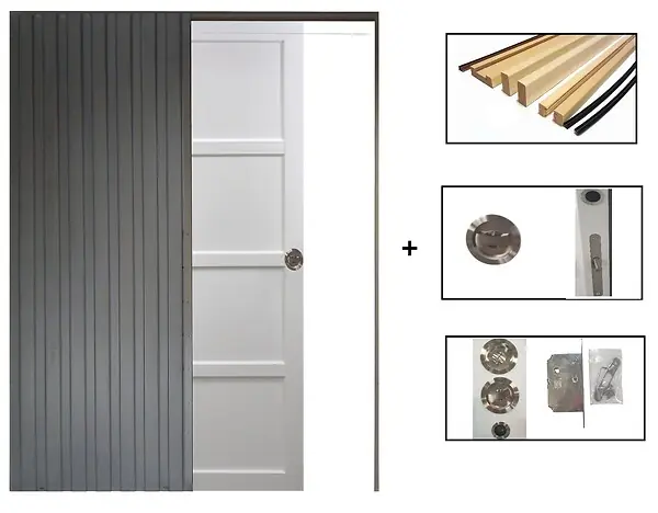 Porte Coulissante Tamera blanc 4 panneaux H204 x L73 cm, Galandage, kit finition GD MENUISERIES Prix Choc