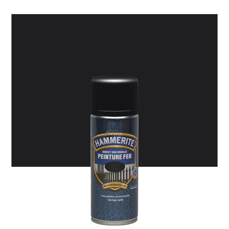 Achat Immédiat Peinture lisse spécial fer en aérosol 400 ml noir satin HAMMERITE