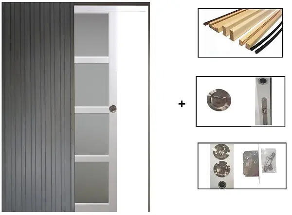 Prix Choc Porte Coulissante Tana blanc Vitrée H204 x L83 cm, Galandage, kit finition GD MENUISERIES