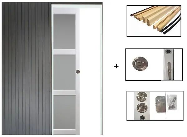Porte Coulissante Kenya Blanc Vitrée H204 x L83 cm, Galandage, kit finition GD MENUISERIES Meilleure Vente