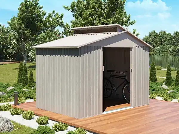 Usine Directe Abri métal Aspect Bois Vieilli - Gris - L.282xP.193xH.222cm CHALET & JARDIN