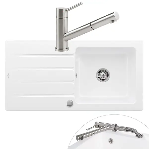 Evier Architectura 60 vidage auto + Robinet de cuisine Como Shower Window Acier Massif VILLEROY ET BOCH Promotion Saisonnière