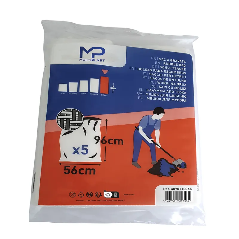 Sac à gravats tissé blanc qualité renforcée 70 litres par 5 - MULTIPLAST Populaire