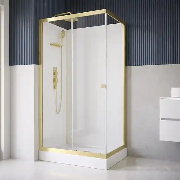 Cabine de douche Rectangle 110x80x206.5/236.5cm Blanche et Profilés Or Brossé - Receveur standard AURLANE Bon Marché