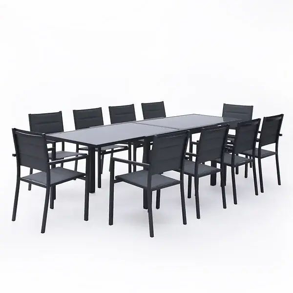 Solde Salon de jardin LAMPEDUSA extensible en textilène gris 10 places - aluminium anthracite HAPPY GARDEN
