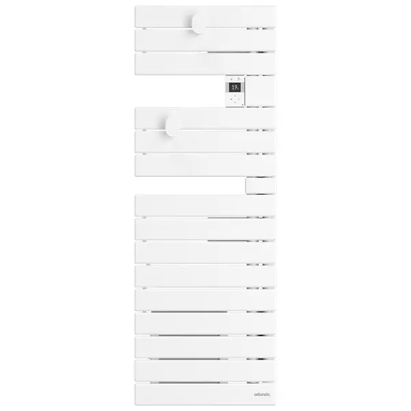 Acheter Direct Sèche-serviettes connecté Nefertiti étroit avec soufflerie mât gauche 1600W blanc brillant - ATLANTIC - 850483