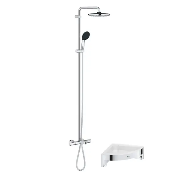 Colonne bain douche thermostatique Vitalio Start System chromé + Tablette de douche d‘angle Start Cube GROHE Meilleur Prix
