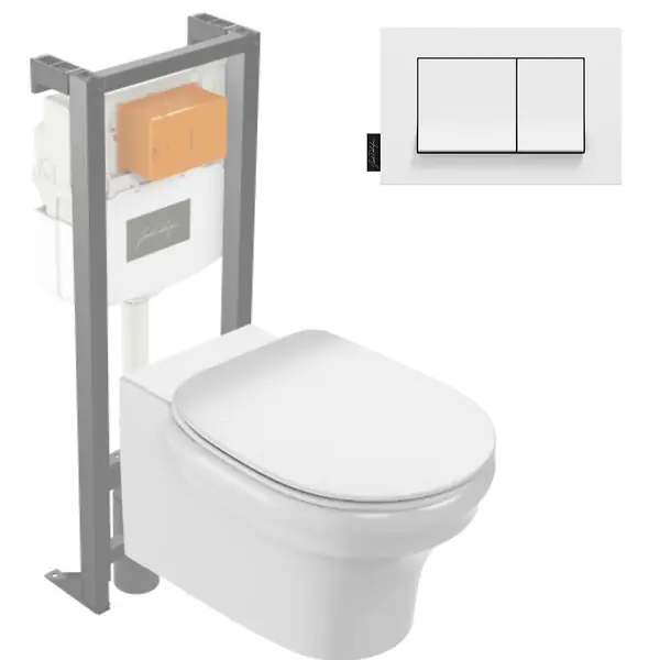 Offre Spéciale Pack WC suspendu sans bride à économie d‘eau Cléo 1889 + abattant + bâti-support + plaque rectangle blanche JACOB DELAFON