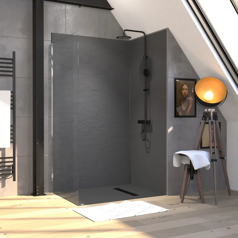 Bon Plan Paroi de douche latérale fixe 90x200 cm profilé chrome verre transparent 8 mm Rolling - AURLANE