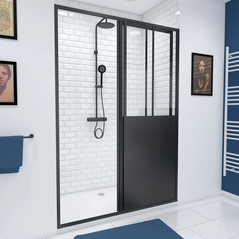 Commander Maintenant Porte de douche coulissante 120x200 cm profilé noir verre transparent 5 mm Fabrik - AURLANE