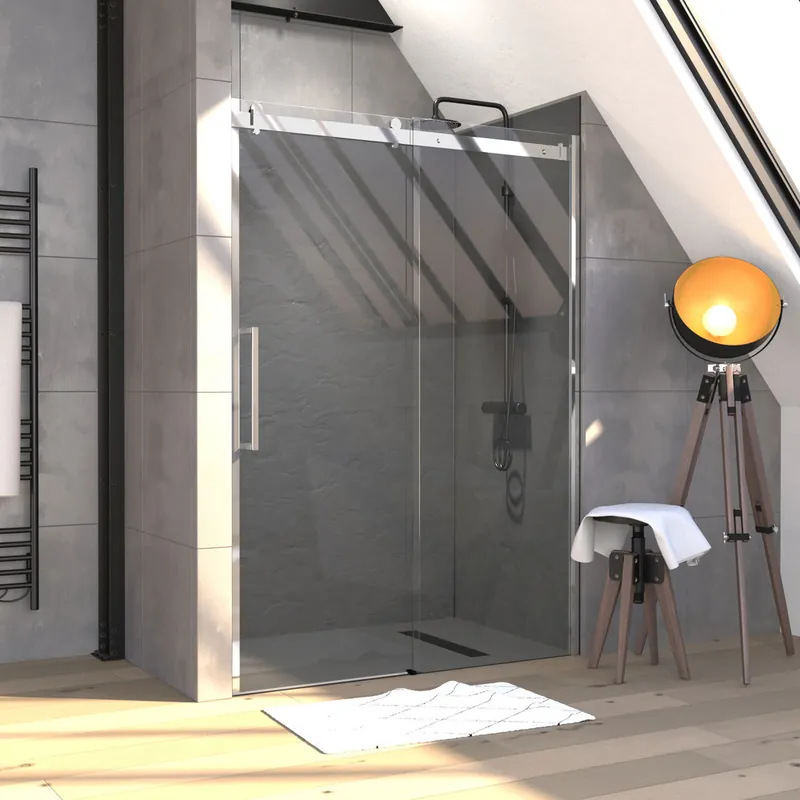 Achetez Aujourd'hui Porte de douche coulissante 140x200 cm profilé chrome verre transparent 8 mm Rolling - AURLANE