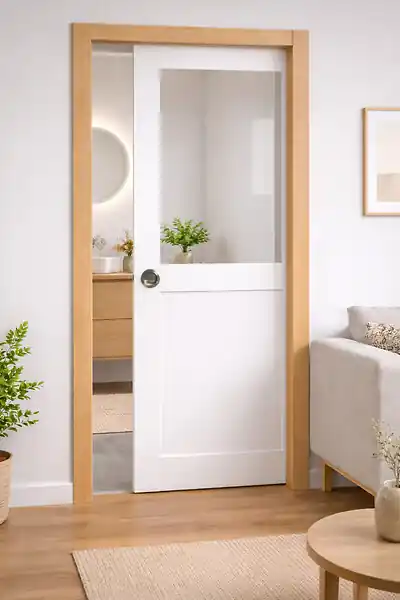 Populaire Porte Coulissante Atelier Blanc H204 x L93 cm sans meneau, Galandage, kit finition (coquille et tire doigt) GD MENUISERIES