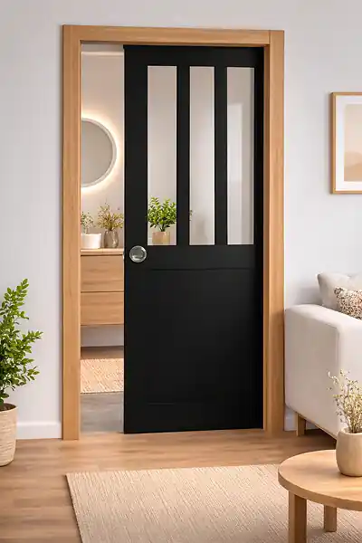 Porte Coulissante Atelier Noir H204 x L93 cm, Galandage, kit finition (coquille et tire doigt) GD MENUISERIES Bon Marché