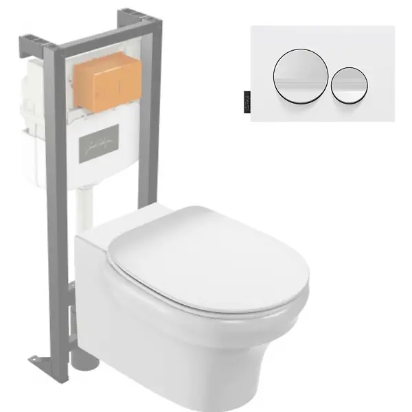 Pack WC suspendu sans bride à économie d‘eau Cléo 1889 + abattant + bâti-support + plaque ronde blanche JACOB DELAFON Satisfait Ou Remboursé