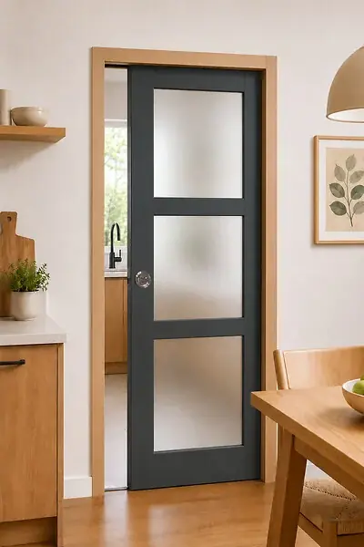 Dernière Chance Porte Coulissante Blakeria Vitrée Gris Anthr H204 x L93 cm, Galandage, kit de finition GD MENUISERIES