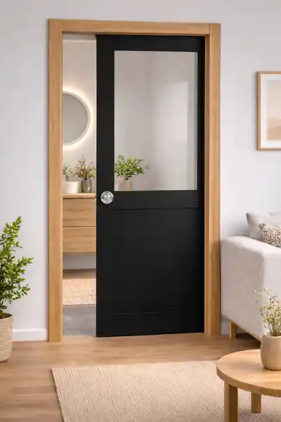 Porte Coulissante Atelier Noir H204 x L93 cm sans meneau, Galandage, kit de finition GD MENUISERIES Bon Marché