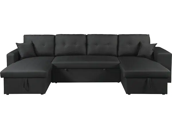 Canapé d‘angle panoramique convertible en tissu "Axel" - 4 places - Noir HABITAT ET JARDIN Quantité Limitée