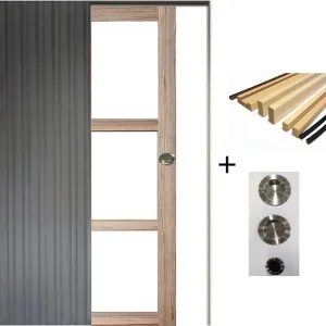 Prix Cassé Porte Coulissante bois Frake Vitrage transparent H204 x L73 cm, Galandage, kit finition (coquille et tire doigt) GD MENUISERIES