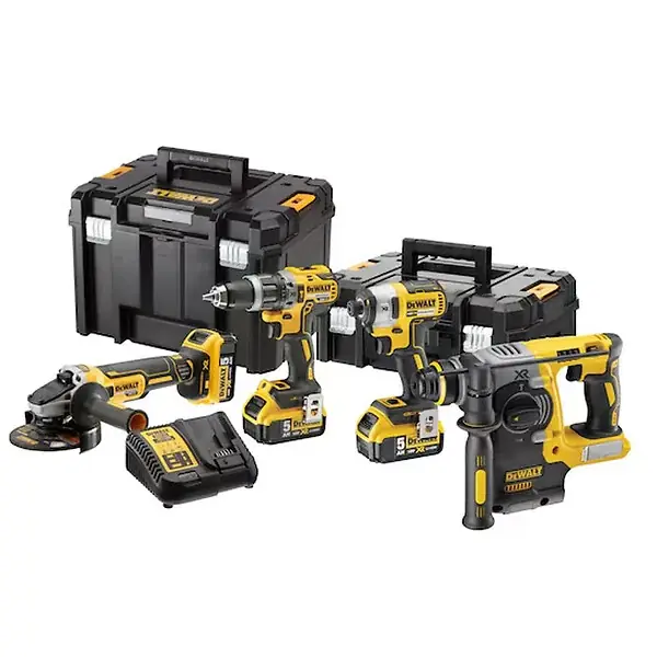 Nouveauté Pack 4 outils 18V DEWALT DCK422P3T-QW (DCD796 + DCF887 + DCH273 + DCG405 + coffret TSTAK + 3 batteries 5,0 Ah)