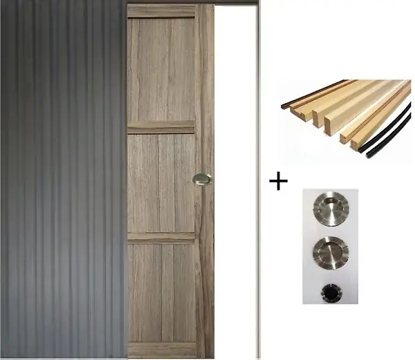 Porte Coulissante bois Frake 3 Panneaux H204 x L83 cm, Galandage, kit finition (coquille et tire doigt) GD MENUISERIES Pas Cher