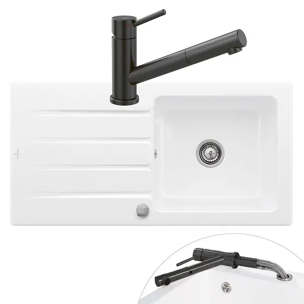 Evier Architectura 60 vidage auto + Robinet de cuisine Como Shower Window Anthracite VILLEROY ET BOCH Petit Prix