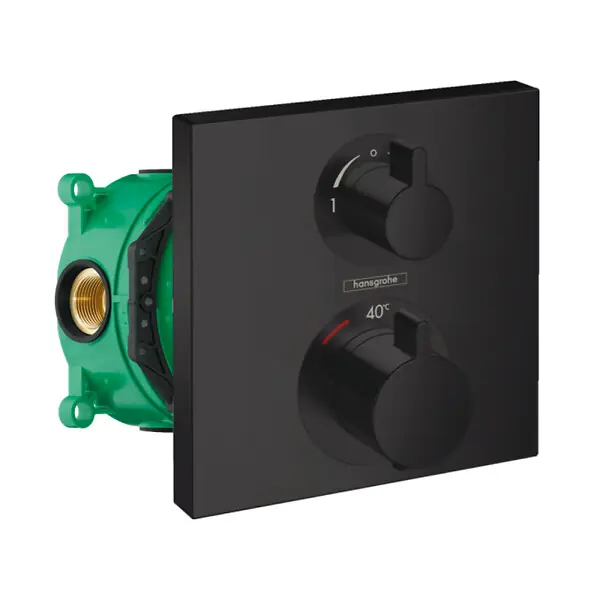 Facade pour mitigeur thermostatique encastré Ecostat Square robinet d‘arrêt et inverseur noir mat + Corps encastré HANSGROHE Solde