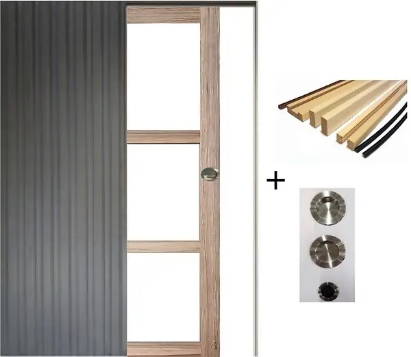 Offre Limitée Porte Coulissante bois Frake Vitrage transparent H204 x L83 cm, Galandage, kit finition (coquille et tire doigt) GD MENUISERIES