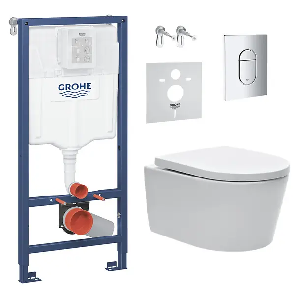 Quantité Limitée Pack WC bâti support Solido 113cm + Cuvette SAT rimless fixations invisibles + Abattant softclose + Plaque chrome (ARENASATFS) GROHE