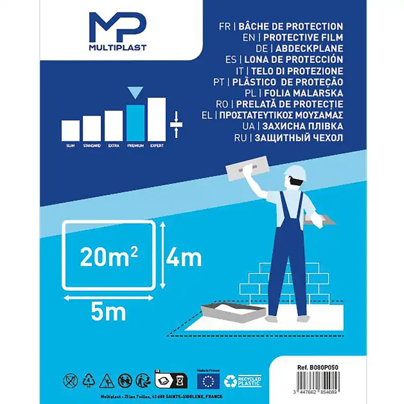 Must-Have Bâche premium de protection pour travaux intérieurs et extérieurs 5 m x 4 m - MULTIPLAST