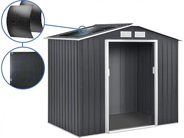 Abri de jardin métal - "Vegas" - 5.29 m² avec panneaux solaires - Gris HABITAT ET JARDIN Prix Réduit