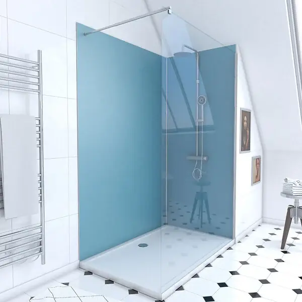 Pack Douche a l‘Italienne 90x120 - Kit Panneaux Muraux Bleu/Chrome + Receveur + Paroi 6 mm AURLANE Offre Exclusive