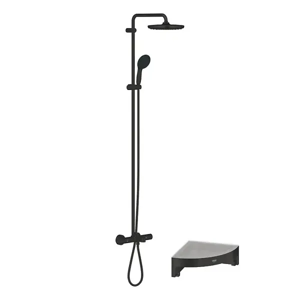 Haute Qualité Colonne bain douche thermostatique Vitalio Start System noir mat + Tablette de douche d‘angle Start Cube GROHE