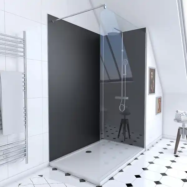 Nouveauté Pack Douche a l‘Italienne 90x120 - Kit Panneaux Muraux Noir/Chrome + Receveur + Paroi 8 mm AURLANE