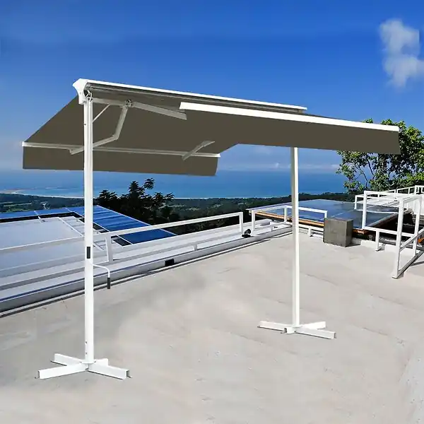 Stores bannes de terrasse double pente avec coffre sur pied - 4 x 4 m - Taupe COTE STORE Produit De Marque