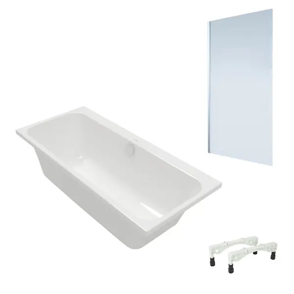 Baignoire droite Architectura avec pieds 170 x 70 cm Blanc + Pare Bain gauche AURYS Mist 1 chromé VILLEROY ET BOCH Offre Limitée