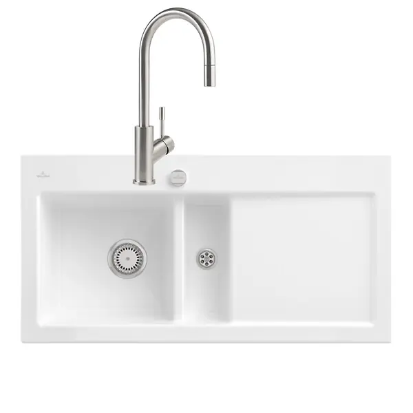 Evier Subway Pure 60 égouttoir à droite vidage auto + Robinet de cuisine Umbrella Flex Acier Massif VILLEROY ET BOCH Bon Marché