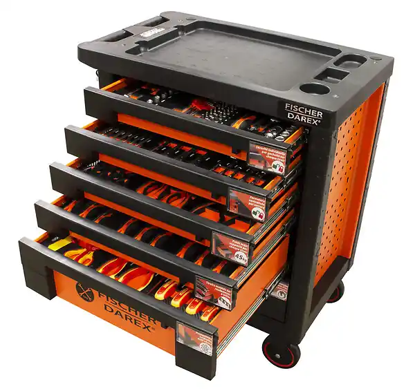 Servante d‘atelier équipée - 159 outils - 15 modules mousse FISCHER DAREX Super Prix