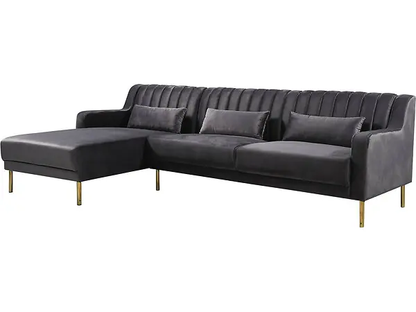 Haute Qualité Canapé d‘angle en velours "Oliver" - 275 x 161 x 81 cm - 5 places - Gris - Angle gauche HABITAT ET JARDIN