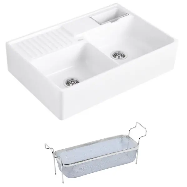 Evier timbre d‘office Tradition 89,5 x 63 céramique vidage manuel blanc + Panier vaiselle VILLEROY ET BOCH Livraison Express