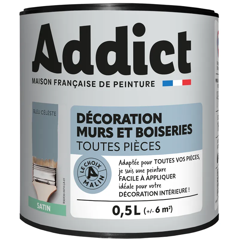 Peinture décoration Murs et Boiseries SATIN 0.5 L bleu céleste - ADDICT Promotion Saisonnière