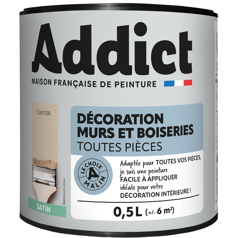 Meilleur Choix Peinture décoration Murs et Boiseries SATIN 0.5 L castor - ADDICT