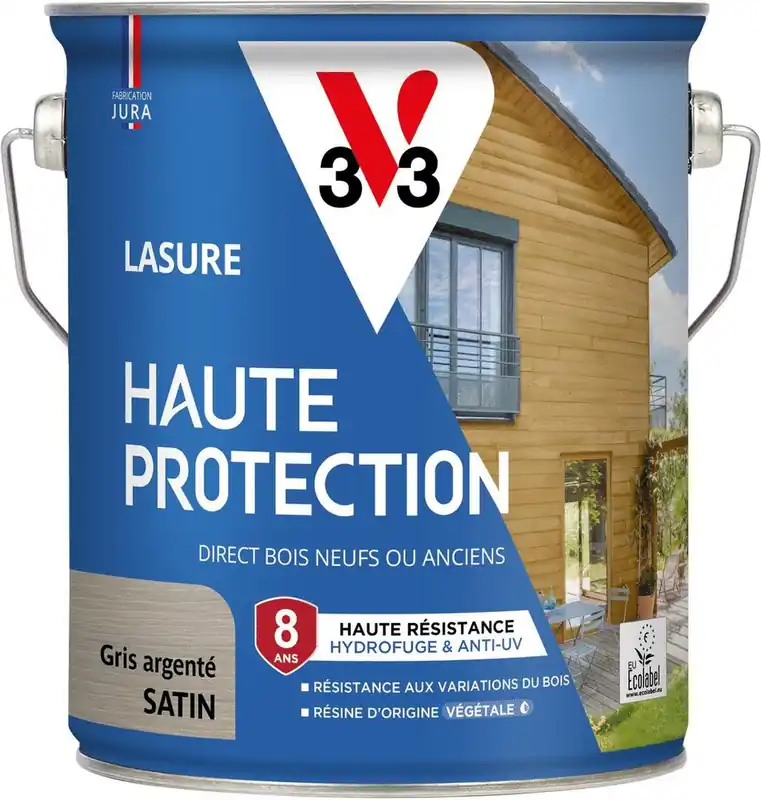 Lasure Haute Protection 8 ans satin gris argente 2,5 L V33 Offre Spéciale