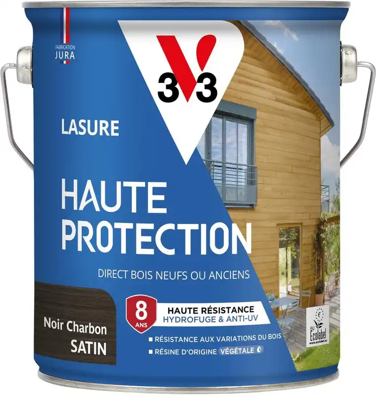 Lasure Haute Protection 8 ans satin noir charbon 2,5 L V33 Dernier Modèle