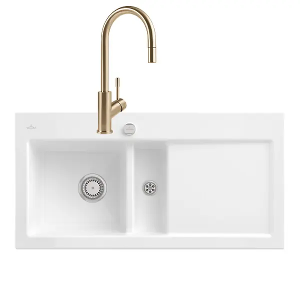 Evier Subway Pure 60 égouttoir à droite vidage auto + Robinet de cuisine Umbrella Flex Or Mat VILLEROY ET BOCH Meilleur Choix